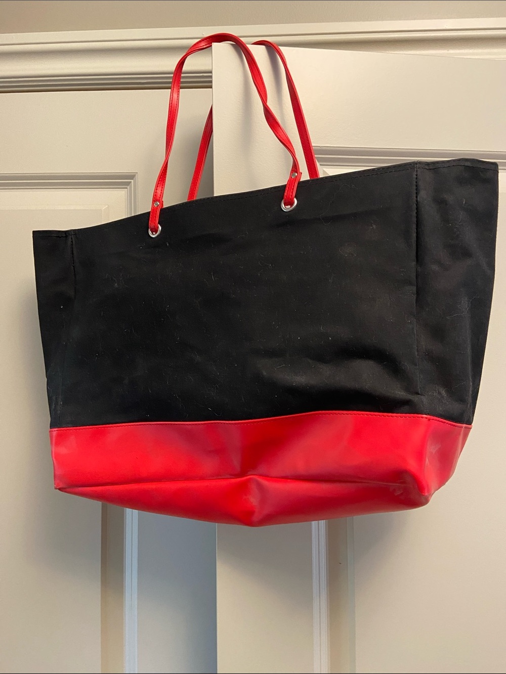 Lancome Black and Red Canvas Tote